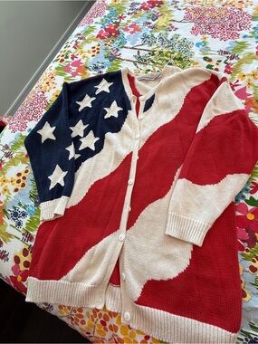 Lauren Hansen American Flag Oversized Cardigan Sweater M 🇺🇸